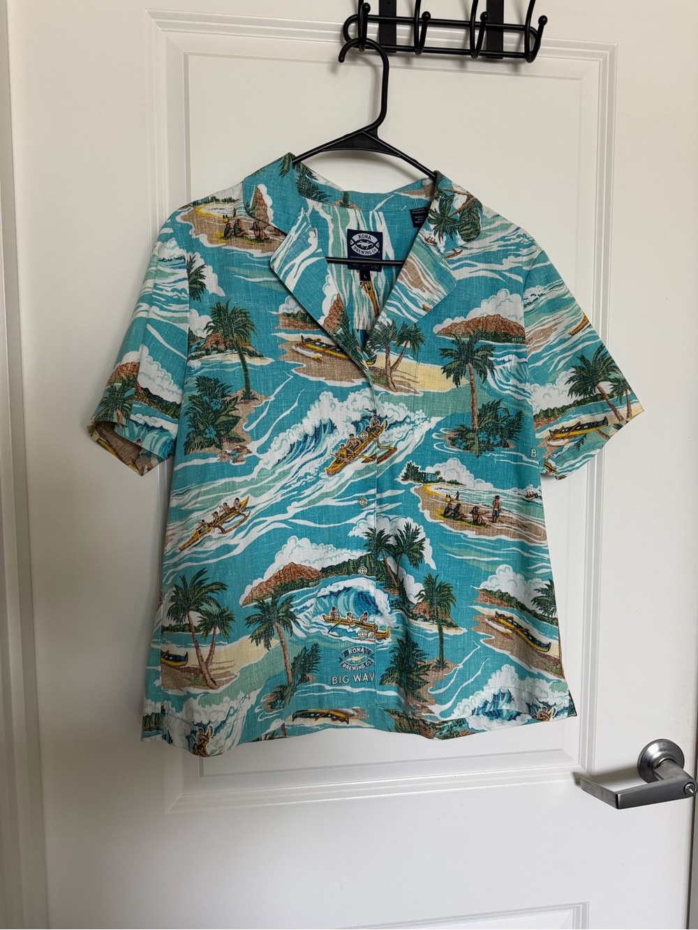 Reyn Spooner x Kona Brewing Big Wave Ale Print Women’s Aloha Shirt Large - Picture 1 of 3